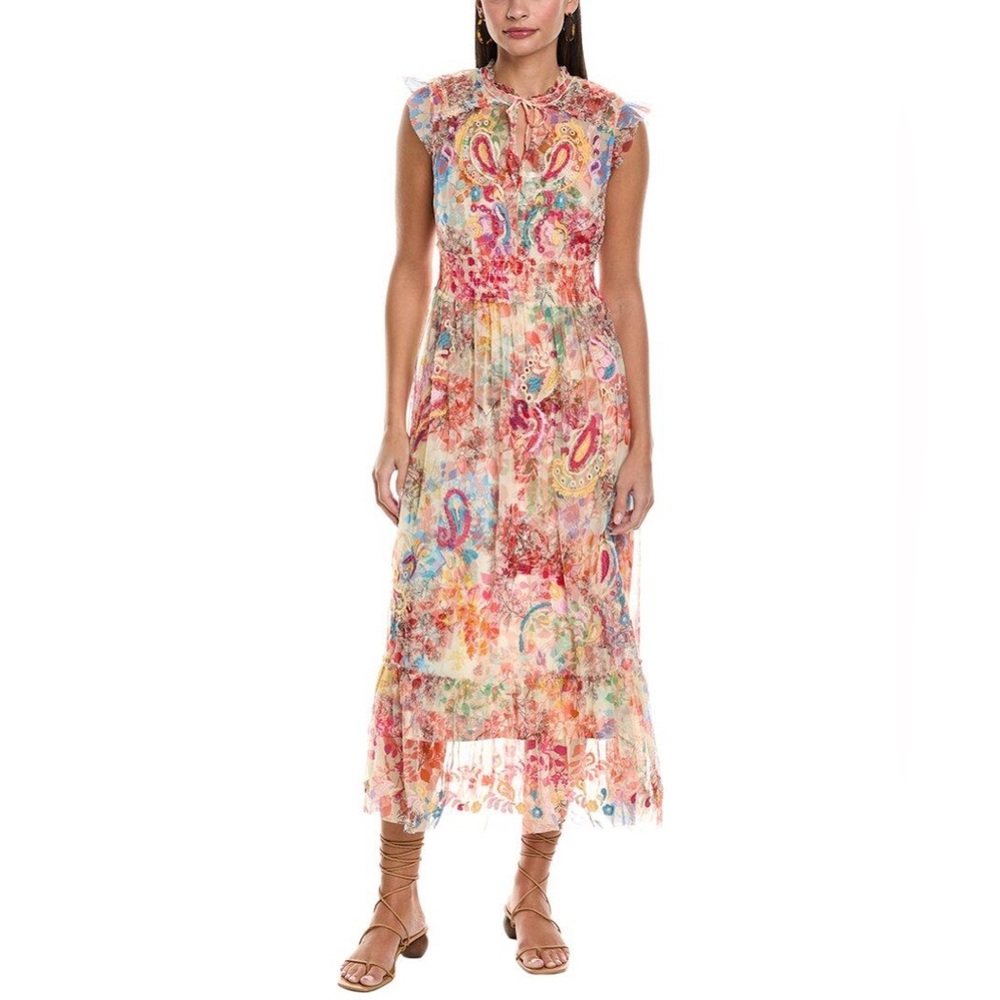 Johnny Was Vibrant Floral Midi Dress